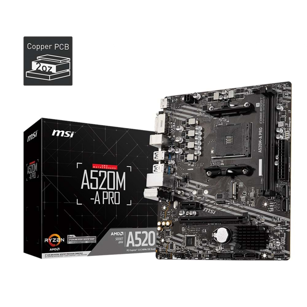 MSI A520M-A PRO DDR4 4600/1866Mhz M.2 M.ATX AM4