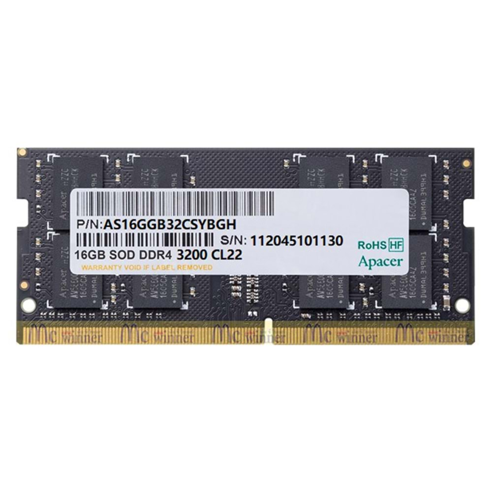 Apacer 16GB (1x16GB) 3200Mhz CL22 DDR4 Notebook SODIMM RAM (ES.16G21.GSH)