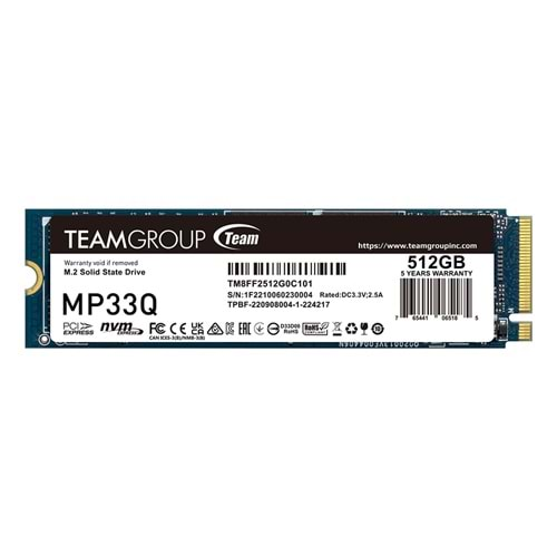 Team MP33Q 512GB 2750/1350MB/s NVMe PCIe M.2 SSD Disk (TM8FF2512G0C101)