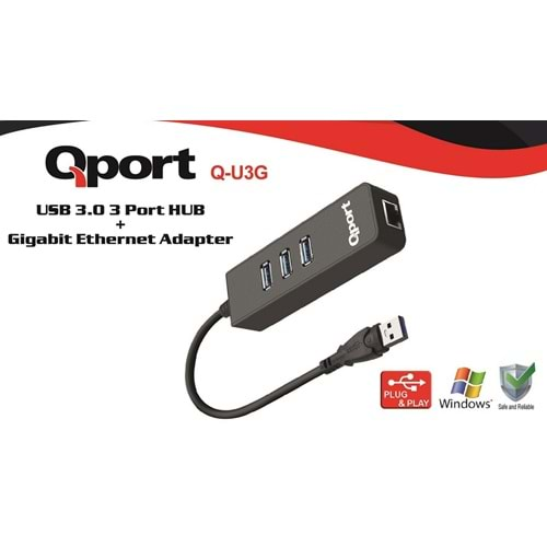 QPORT Q-U3G USB 3.0 ÇOKLAYICI/GIGABIT ADAPTÖR